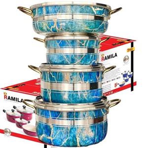 سرویس قابلمه گرانیتی هفت تکه طرح سنگ رامیلا رنگ آبی خرید و قیمت تولیدی -aluminium cookware factory made 
