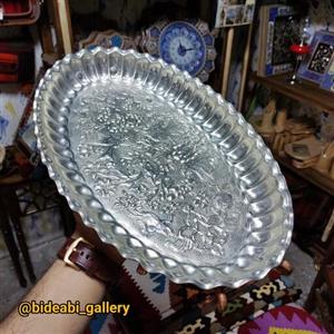 سینی مسی قلم زنی پایه دار  43در 27 - سینی مسی قلم زنی قلع کاری شده - سینی مرغ خوری سینی برنج خوری مسی