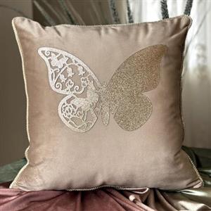 کاور کوسن پروانه ای سایز 45 در 45 رنگ بژ مخمل کالیفرنیا