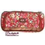 جامدادی پارچه ای متین کد 1-303 طرح گل قرمز رنگ | Matin pencil case | سه زیپ