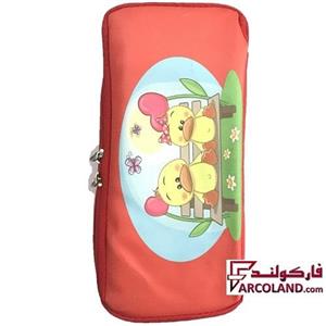 جامدادی پارچه ای متین کد 2-301 طرح دو جوجه | Matin pencil case | دو زیپ 