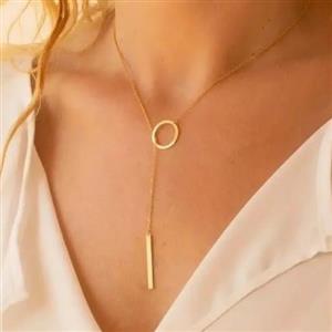 گردنبند تیفانی بلند با آویز حلقه ای گرد طلایی رنگ ثابت  ترند سال