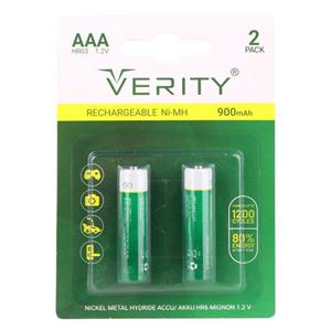 باتری دوتایی نیم قلمی شارژی Verity Rechargeable Ni-MH HR03 AAA 900mAh