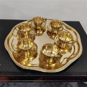 سرویس چای خوری تمام برنجی ساخت هند با سینی ضخیم و سنگین سرویس کاملا تمام برنجی و هندی با کیفیت بالا و سطح کیفیتی درجه یک