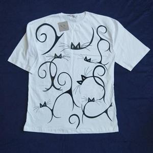 تیشرت نخی طرح گربه ای نگین دار ترک مارک Nice More