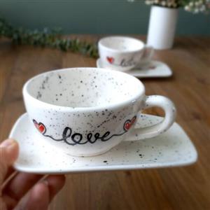 لته خوری با سینی سرامیکی طرح LOVE