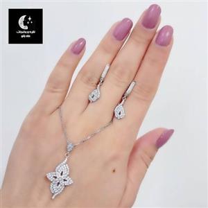 نیم ست نقره زنانه عیار 925با آبکاری طلا سفید بدون ریزش نگین 