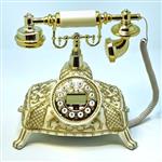 تلفن رومیزی سلطنتی ارنوس رنگ کرم طلایی کالر ایدی دار با کیفیت ساخت بالا
