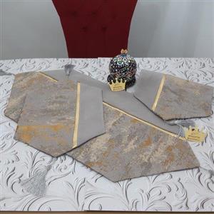 رانر و دو تا عسلی پتینه ترکیبی طوسی طلایی،ابعاد رانر 90در40 و عسلی ها 33در44