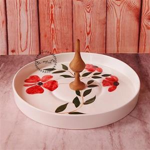 شیرینی خوری سرامیکی دست ساز  دسته چوبی 27cm 