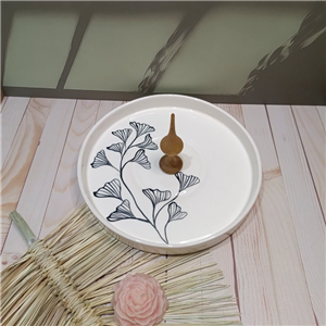 شیرینی خوری سرامیکی دست ساز  دسته چوبی 27cm 