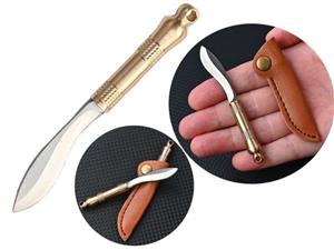 چاقو آنباکسینگ برنجی دارای کاور قابل آویز از دسته کلید mini knife sharp unpacking express unboxing portable