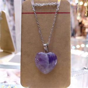 گردنبند سنگ قلبی آمیتیس اصل به همراه زنجیر استیل رنگ ثابت