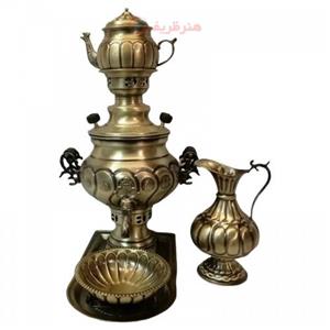 سرویس سماور ذغالی 5 پارچه برنجی مدل گل ظرفیت 3 لیتر