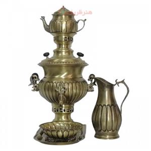سرویس سماور زغالی 5 پارچه برنجی مدل استکانی ظرفیت 4 لیتر