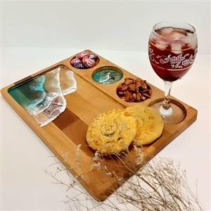 اردو خوری و رولت خوری  اردوخوری چوبی چوبورزین استند تنقلات چوب راش ظرف تقسیم چوبی کارشده با رزین 