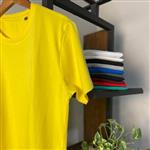 تیشرت نخ پنبه ساده بومرنگ رنگ زرد با امکان تولید عمده به صورت خام و چاپ دار