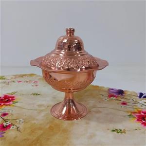 شکلات خوری درب دار مسی زنجان طرح ریز گل برجسته