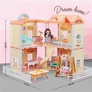 خانه عروسکی( باربی) زیبا 5 اتاق با وسایل و دو عدد عروسک