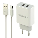 شارژر دیواری فست شارژ Verity AP2124 2Port 2.4A+کابل microUSB