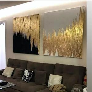 ست دو تکه تابلو نقاشی دکوراتیو کار دست روی بوم ابعاد 80 در 80 سانتیمتر عکس ژورنالی میباشد