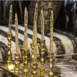 شمع کریستال شاین ارتفاع 30 سانت جنس رزین اپوکسی با ورق طلایی و نقره ای