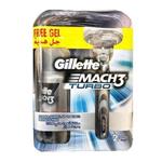 پک ژیلت مدل مچ ۳ توربو و ۲ تیغ یدک و ژل اصلاح Gillett