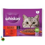 پوچ گربه بالغ ویسکاس با طعم گوشت و مرغ در سس Whiskas classic beef & chicken in gravy بسته ۴ عددی