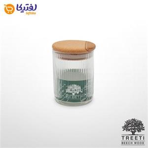 بانکه ادویه تیریتی G5106 شیشه ای با درب چوبی قطر 6 ارتفاع 8 تارا