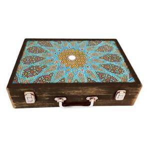جعبه چوبی مدل چمدان بزرگ طرح کاشی سنتی