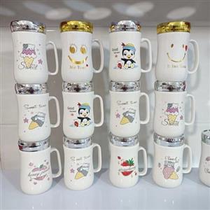 ماگ درب دار درب آینه ی سرامیکی وارداتی جعبه کادویی طرح بستنی و عروسک