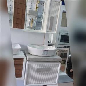 روشویی کابینتی سفید صفحه طوسی  بامبو سایز 60 در 2 رنگ سفید طوسی و مشکی آنتیک همراه با آینه و باکس ارسال رایگان