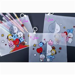 کاور یا پوشه فانتزی شفاف ضد آب زیپ دار طرح bts بی تی اس bt21 سایز A5 در 4 طرح متنوع