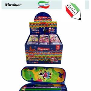مداد رنگی 12به علاوه2 رنگ جعبه فلزی زیپی همراه تراش و پاکن پارسیکار 25022