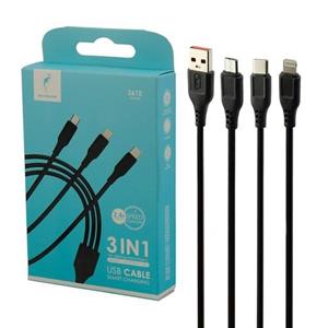 کابل شارژ 3 سر برند دلفین sky dolphin مدل 61 با کابل 1.2 متری 2.4 آمپر خروجی میکرو ، لایتنینگ و type c