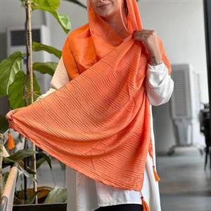 شال پلیسه پارچه نخی ساده رنگ نارنجی زیبا و باکیفیت ارسال رایگان
