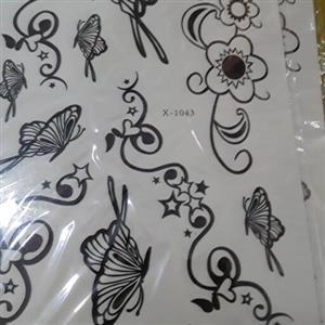 تتو موقت ورقه ای مشکی رنگ سایز بزرگ طرح گل و پروانه کد 1043