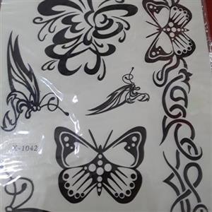 تتو موقت ورقه ای مشکی رنگ سایز بزرگ طرح پروانه کد 1042