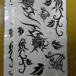 تتو موقت ورقه ای مشکی رنگ سایز بزرگ طرح گل و پروانه کد 1028