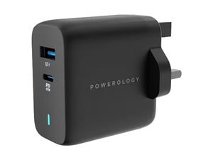 شارژر دیواری فست شارژ تایپ سی و یو اس بی 63 وات پاورولوژی Powerology Ultra-Quick Charging Adapter PWCUQC004