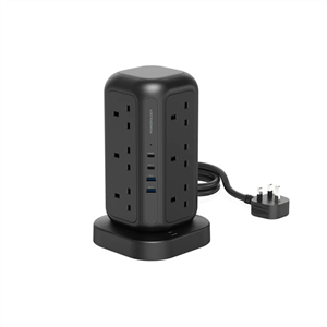 چند راهی برق و شارژر پاورولوژی Powerology 12 Socket Multi-Port Tower Hub PWCUQC013 دارای 4 پورت