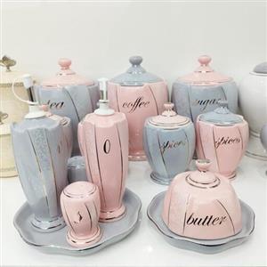 پاسماوری و جاادویه ای مارک پرستیژ مدل استیج  طرح دار رنگ طوسی صورتی مناسب جهیزیه سرویس 21 پارچه ارسال بصورت پس کرایه