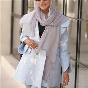 شال حریر مجلسی طوسی روشن و تیره() شیک وارداتی دور پولکی قواره 2متری - شال تک رنگ ساده طوسی و خاکستری