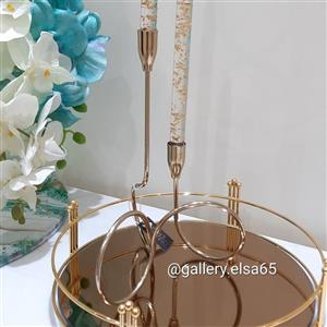 جاشمعی دوشعله مدل پیچ جنس فلزی رنگ سیلور براق