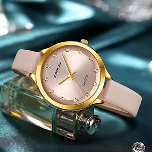 ساعت مچی عقربه ای زنانه CRRJU کرمی نگین دار