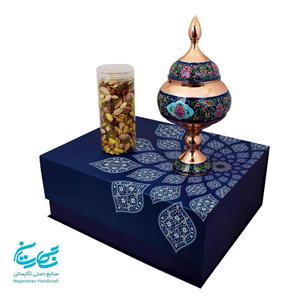 آجیل خوری و شکلات خوری مس و پرداز طرح بشقاب پرنده آبی (بزرگ) 