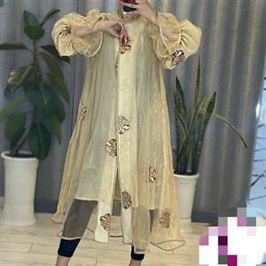 مانتو مجلسی ژاکارد ارگانزا نباتی شیک تنخور عالی