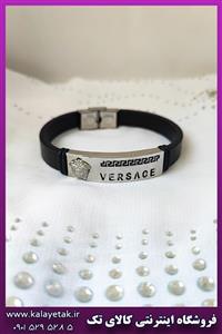 دستبند چرم ورساچه نقره ای