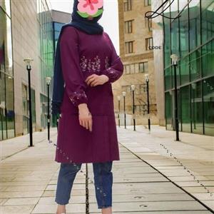 مانتو مجلسی گلدوزی شده و دکمه دار رنگ زیبای بنفش(ارسال رایگان)