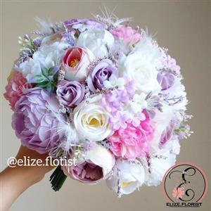 دسته گل مصنوعی تم یاسی، دسته گل عروس، دسته گل